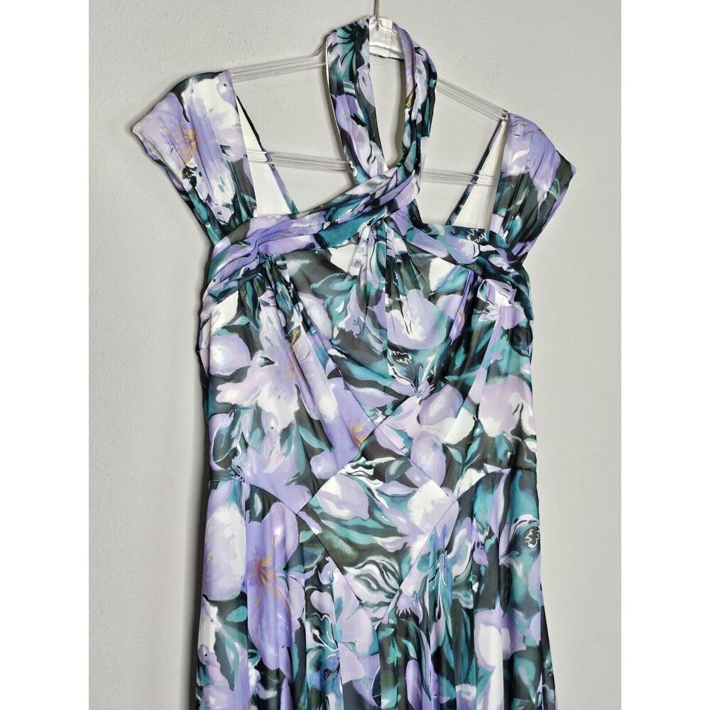 NWT Tadashi Shoji ARLENE CUTOUT HALTER FLORAL MIDI DRESS BUI22121MD Iris Size 12 - Picture 6 of 16